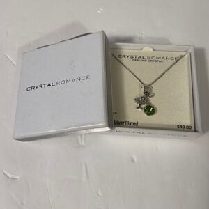 Crystal Romance Necklace Fine Silver‎ Plated Tree Green Crystal Pendant